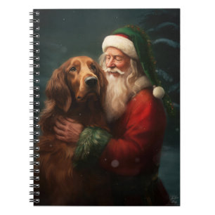 Caderno Espiral Irish Red Setter Papai Noel Natal Festivo