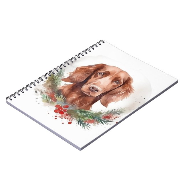 Caderno Espiral Irlandês Red Setter Christmas Wreath Festivo Pup (Left Side)