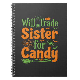 Caderno Espiral Irmã de Halloween Troca de Doces Design_1