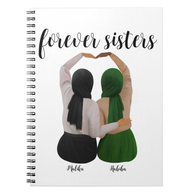 Caderno Espiral Irmãs para sempre personalizadas presentes Hijabi (Frente)