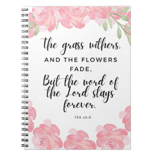 Caderno Espiral Isa 40:8   Diário de script   design Floral rosa