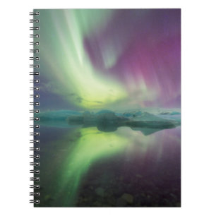 Caderno Espiral Islândia, Jokulsarlon. Luzes da Aurora Reflectidas