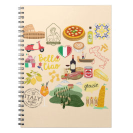 Caderno Espiral Itália - Símbolos Viagem Amantes