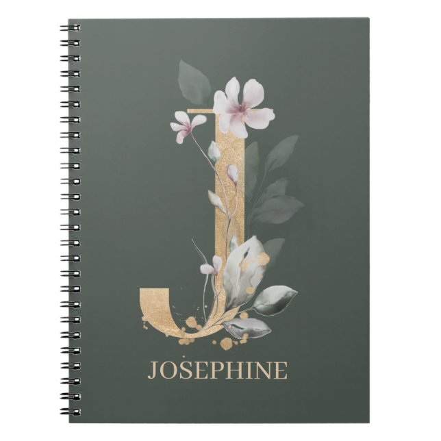 Caderno Espiral J Monograma Floral Personalizado (Frente)