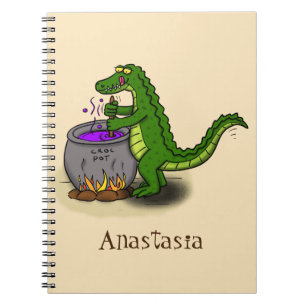 Caderno Espiral Jacaré verde engraçado desenho animado cozinhando