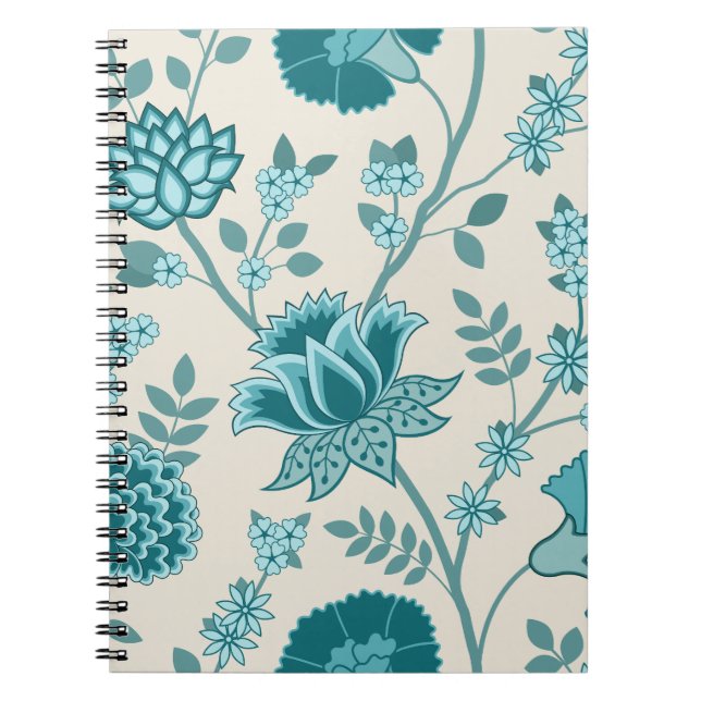 Caderno Espiral Jacobean Floral Lg Patterna Teals em Creme (Frente)