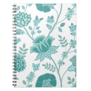Caderno Espiral Jacobean Floral Lg Patterno Teals em Branco