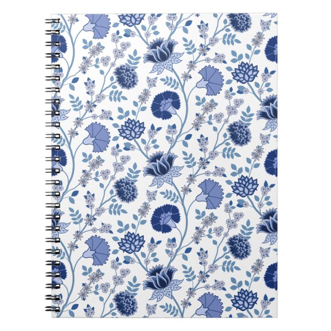Caderno Espiral Jacobean Floral Pattern Blues em Branco (Frente)