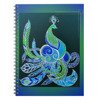 Caderno Espiral Jade Majestade Elegante Verde e pavão azul