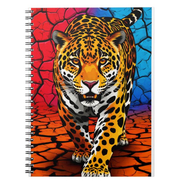 Caderno Espiral Jaguar em Fundo de Terra Rachada (Frente)