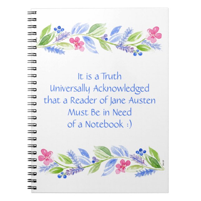 Caderno Espiral Jane Austen Motto Espiral Floral (Frente)