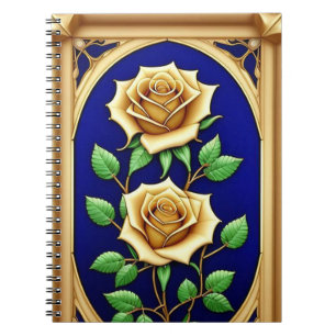Caderno Espiral Janela de Vidro Colorido Elegante com Rosa Dourada