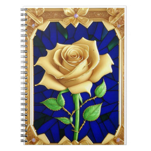 Caderno Espiral Janela de Vidro Colorido Elegante com Rosa Dourada