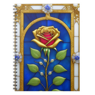 Caderno Espiral Janela de Vidro Colorido Elegante com Rosa Dourada