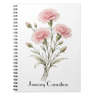 Caderno Espiral January Carnation Flowers 