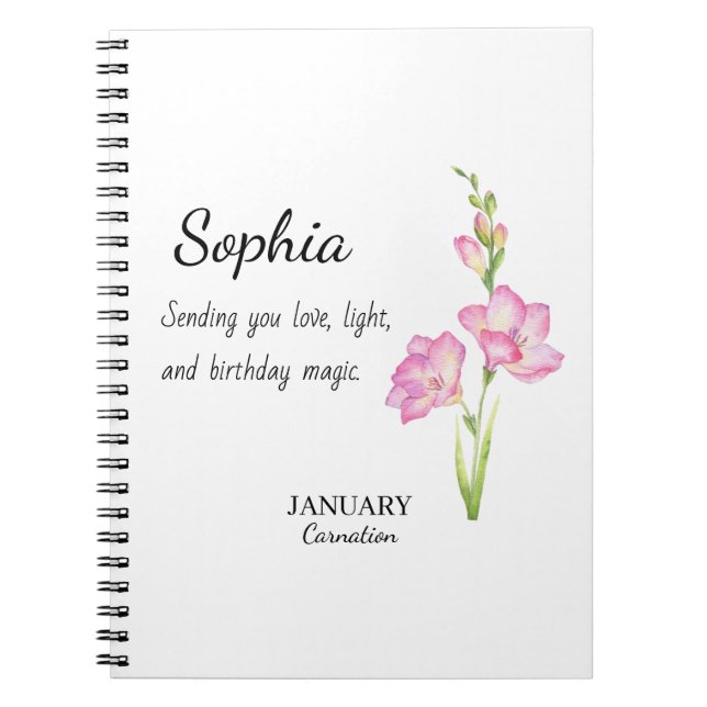 Caderno Espiral January Carnation Personalized Birthday (Frente)