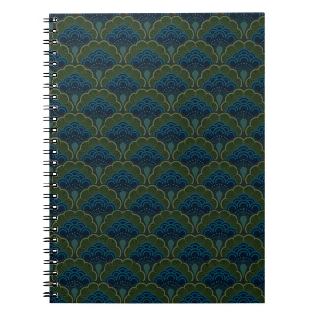 Caderno Espiral Japanese art deco style_Deep Forest (Frente)