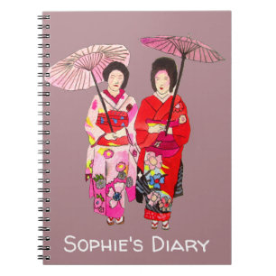 Caderno Espiral Japanese Geisha red kimono cute art diary