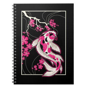 Caderno Espiral Japão Koi Fish Chersom Blossom Japonês Nishikigoi