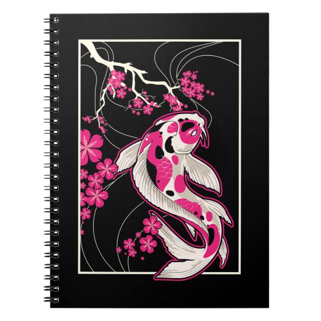 Caderno Espiral Japão Koi Fish Chersom Blossom Japonês Nishikigoi (Frente)