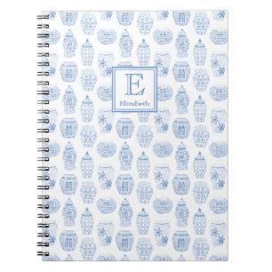 Caderno Espiral Jar De Ginger Branco E Azul Clássico Monograma
