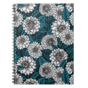 Caderno Espiral Jardim branco Dahlia/ folhas azuis 2