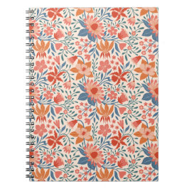 Caderno Espiral Jardim Coral e Turquesa Floresce em Bege Suave