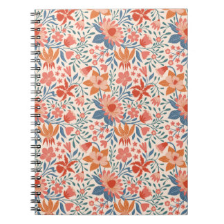 Caderno Espiral Jardim Coral e Turquesa Floresce em Bege Suave