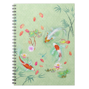 Caderno Espiral Jardim d'água japonês no notebook verde claro