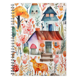 Caderno Espiral Jardim de algodão, animais de campo floral
