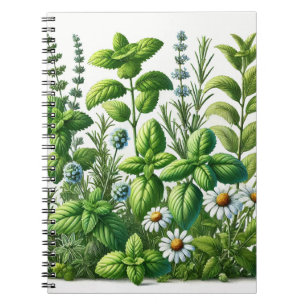 Caderno Espiral Jardim de Ervas de Hortelã, Manjericão, Alecrim, C