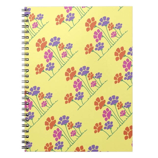 Caderno Espiral Jardim de Flores de Pegada de Pata (Frente)