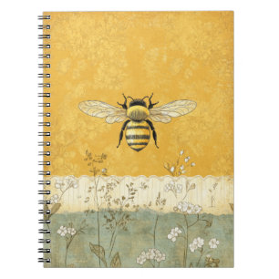 Caderno Espiral Jardim de Flores Silvestres Abelha Mel Vintage (3)