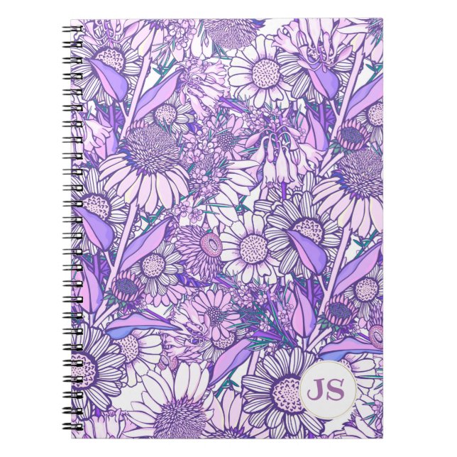 Caderno Espiral Jardim de Flores Silvestres Australianas Roxas (Frente)