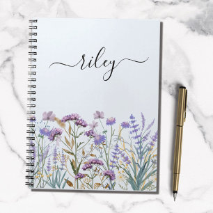 Caderno Espiral Jardim de Flores Silvestres Roxas com Aquarela Mon
