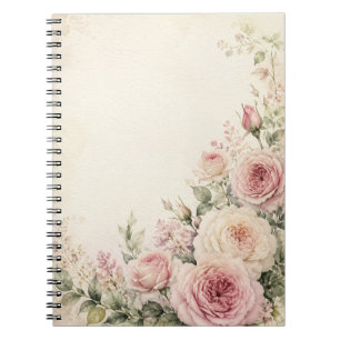 Caderno Espiral Jardim de Rosas Cottage em Aquarela Cor-de-rosa