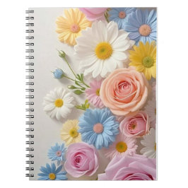Caderno Espiral Jardim de Rosas Pastel Elegante: Estojo de Carteir