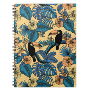Caderno Espiral Jardim de tucano em amarelo e azul