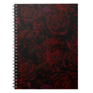 Caderno Espiral Jardim Escuro Flores Vermelhas Românticas Glamour