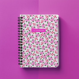 Caderno Espiral Jardim Floral Aquarela Fúcsia Personalizado