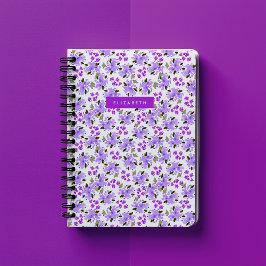 Caderno Espiral Jardim Floral Aquarela Roxa Personalizado
