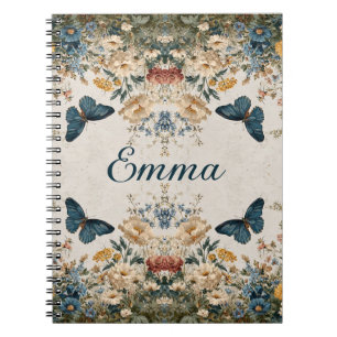 Caderno Espiral Jardim Floral Borboleta Primavera Vintage