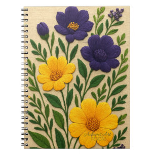 Caderno Espiral Jardim Floral Bordado Vibrante