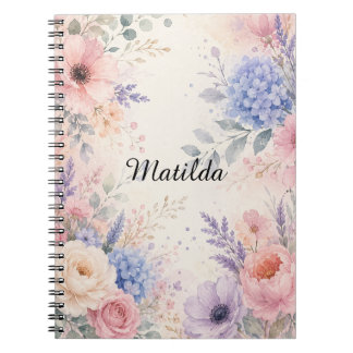 Caderno Espiral Jardim Floral Botânico Elegante Aquarela Pastel