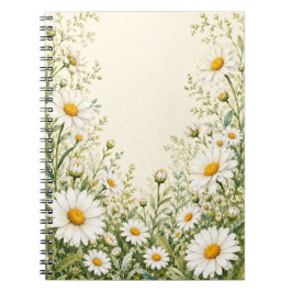 Caderno Espiral Jardim Floral de Margaridas em Aquarela