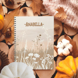 Caderno Espiral Jardim floral verde de outono mínimo