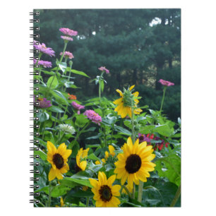 Caderno Espiral Jardim - girassol, margarida, cosmos