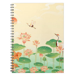 Caderno Espiral Jardim Japonês Lago de Koi e Nenúfares Arte