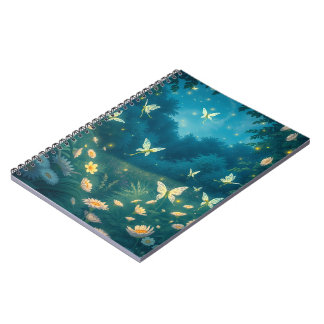 Caderno Espiral Jardim noturno com flores e vagalumes