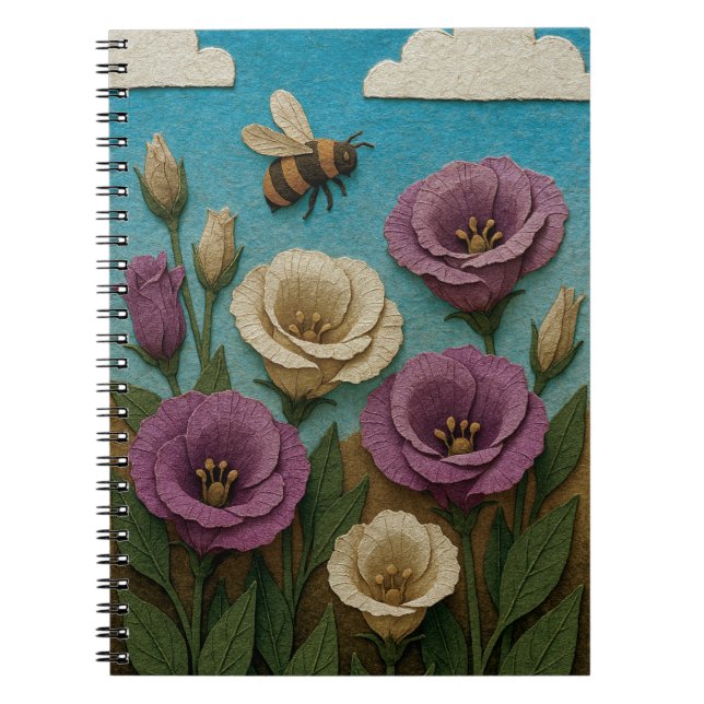 Caderno Espiral Jardim prairie genciana com abelha (Frente)